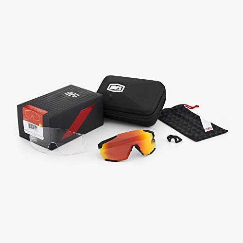 100 Percent RACETRAP-Soft TACT Black-Hiper Mirror Lens Gafas, Hombres, Negras-Cristal Red Multilayer, Mediano