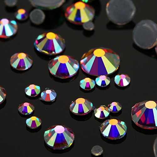 1000 Piezas de Cristales Redondos de Fijación Caliente de Tamaños Mezclados Gemas Piedras de Vidrio Diamantes de Espalda Plana 1,5-6 MM (Color de Cristal AB)