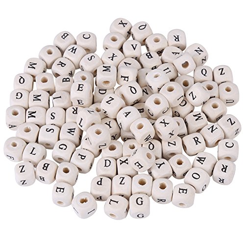 100pcs Alfabeto de madera Cuentas de una sola letra Mezcla de cuentas cuadradas de madera Cubo de letras Perlas espaciadoras sueltas para niños Joyería de bricolaje Collares Fabricación de llaveros