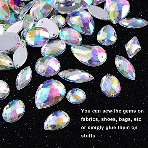 108 Piezas Gemas Transparentes AB Cristales de Coser de Acrílico Facetados Diamantes de Imitación de Espalda Plana para Decoración de Vestido Ropa