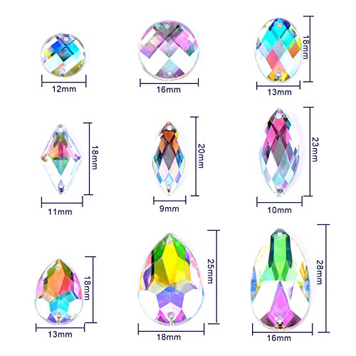 108 Piezas Gemas Transparentes AB Cristales de Coser de Acrílico Facetados Diamantes de Imitación de Espalda Plana para Decoración de Vestido Ropa
