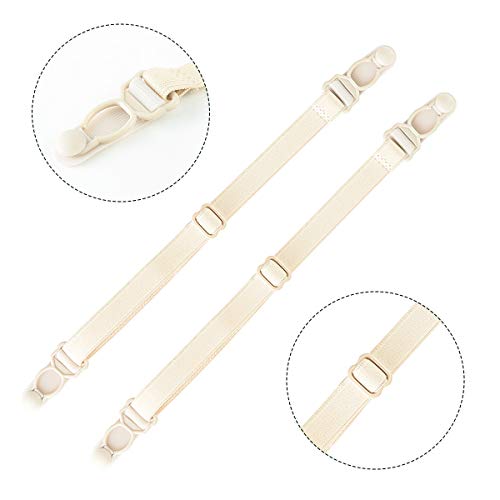 12 Piezas Antideslizante Correa de Sujetador Soporte, Ajustable Elástico Tirantes Clips para Sujetador, Sujetador Correa Clips para Mujer Dama Chica (Rosa, Beige, Blanco, Negro)