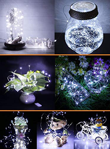 12 Piezas Cadena de Luces con Pilas, 20 LEDs 2M Alambre de Cobre Guirnaldas Luces, IP65 Impermeable Luces Decorativas para Navidad Fiesta Hogar Bodas, Blanco Cálido