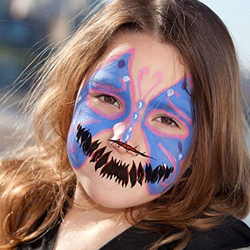 12 piezas de pegatinas de tatuajes temporales de Halloween, boca grande, horror, Joker, labios, labios, pegatinas, pegatinas temporales para Halloween, cosplay, disfraces, accesorios de fiesta