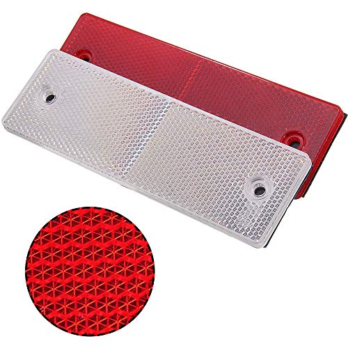 12 Piezas Reflectores Camiones, Rectangular Reflectante, Reflectante Autoadhesivo Rectangular, Universal Plastico Rojo/Blanco Rectangular Reflector para Camión, Remolque, Camión Caravana (2 Colores)