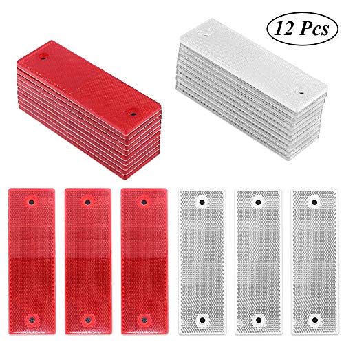 12 Piezas Reflectores Camiones, Rectangular Reflectante, Reflectante Autoadhesivo Rectangular, Universal Plastico Rojo/Blanco Rectangular Reflector para Camión, Remolque, Camión Caravana (2 Colores)