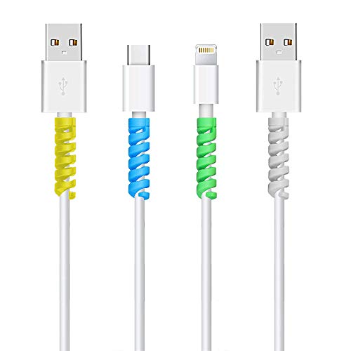 12 Unidades Protector de Cable Espiral - para Cables Lightning iPhone y Macbook, Tipo C, Micro USB, Ethernet, Cargador, Auriculares, Ratón, Teclado - Hecho en Silicona Flexible - Universal - Al Azar