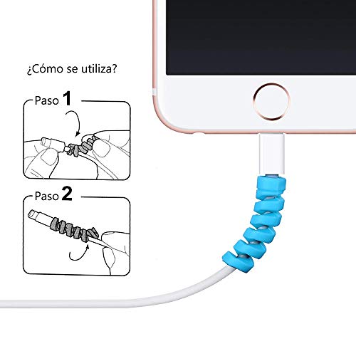 12 Unidades Protector de Cable Espiral - para Cables Lightning iPhone y Macbook, Tipo C, Micro USB, Ethernet, Cargador, Auriculares, Ratón, Teclado - Hecho en Silicona Flexible - Universal - Al Azar