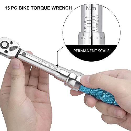 1/4 "Llave de torsión 2-14Nm 15 unids unidad Socket Llave Set para Reparación de Bicicletas de Montaña Ajustable MTB Road Bicicletas