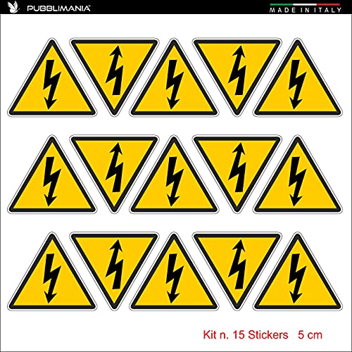 15 pegatinas de peligro eléctrico de corriente de triángulo con impresión para exterior/interior, 5,3 x 5 cm cada una con impresión para duración en exterior - interior