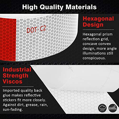 15m Cinta Adhesiva Reflectante, Kohree Pegatina de Seguridad Fluorescente Visibilidad Nocturna Pegatina de Flecha para Vehículos Coches Remolques Bicicletas Cascos Rojo Blanco