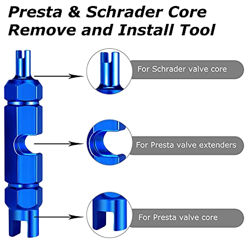 15Pcs Núcleo Válvula Bicicletas, Presta y Schrader de VáLvula con Tapas y Tuercas, Adaptador de VáLvula de Bici VáLvula Repuesto Herramienta de Llave para Bicicleta Montaña Carretera