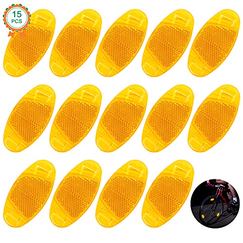 15Pcs Reflectores de Bicicleta, Luces Reflectantes de Advertencia, Reflector de Radios de Bicicleta, Reflector de Ruedas para Seguridad de Conducción Nocturna para Todo Tipo de Bicicleta(Naranja)