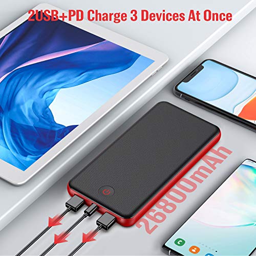 【18W PD QC 3.0 Carga rápida】HETP Power Bank 26800mAh Batería Externa Móvil,【Último Control Inteligente-IC】Powerbank con 3 Salidas y 2 Entradas Typo-C Cargador Portátil para Smartphones Tabletas y Más