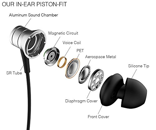 1MORE Piston Fit In-Ear Earphones Auriculares Duraderos de Moda con Aislamiento de Ruido, Sonido Puro, Control del Teléfono con Micrófono para Teléfonos Inteligentes / PC / Tableta,Silver