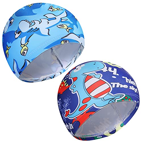 2 Gorros de Natación de Niños Lindos Gorro de Natación de Dibujos Animados Gorro de Baño de Poliéster Elástico Gorro de Baño Impermeable para Niños Niñas de 1 a 8 Años (Estilo Lindo)