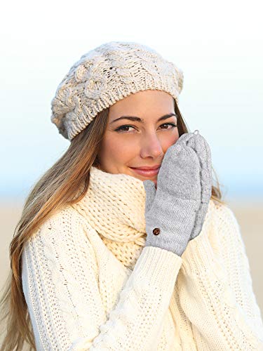 2 Pares de Guantes sin Dedos de Mujeres Manoplas Convertibles de Invierno Guantes de Punto de Mitad de Dedos co Tapa (Gris y Caqui)