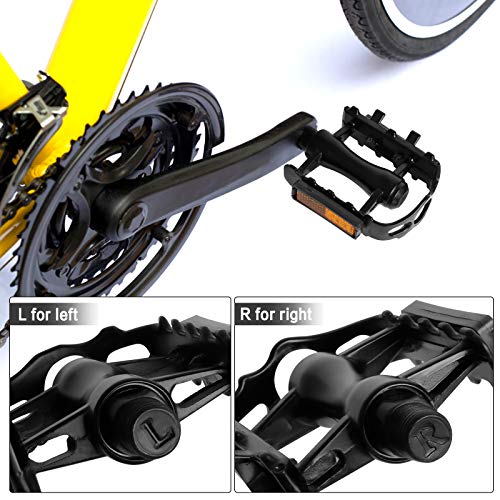 2 Pares de Pedale de Bicicleta Universales con Reflectores，Pedales de Bicicleta de Montaña Planos Antideslizantes Juego de Pedales de Bicicleta de Aluminio para Bicicleta Pedales BTT de Ciudad (Negro)