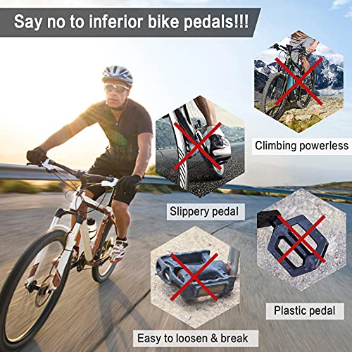 2 Pares de Pedale de Bicicleta Universales con Reflectores，Pedales de Bicicleta de Montaña Planos Antideslizantes Juego de Pedales de Bicicleta de Aluminio para Bicicleta Pedales BTT de Ciudad (Negro)