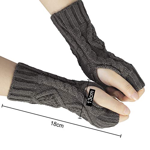 2 Pares Guantes de Invierno para Mujeres, Mitones de punto caliente Manoplas Guantes de Mitad de Dedos