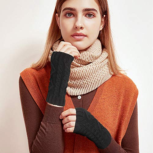 2 Pares Guantes de Invierno para Mujeres, Mitones de punto caliente Manoplas Guantes de Mitad de Dedos