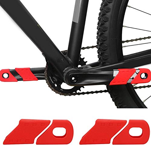 2 Pares Protector biela Carretera, Protector bielas de Silicona Bicicleta para Bicicleta de montaña y Carretera(Rojo)