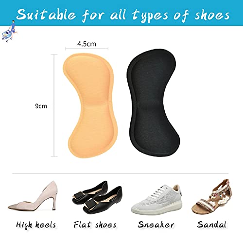 2 pares taloneras de las plantillas del zapato evitar rozaduras talón de los zapatos de tacón engomadas de Ajustes de la longitud del zapato del tacón Zapatos de ratones (4 pares, Beige & Negro)