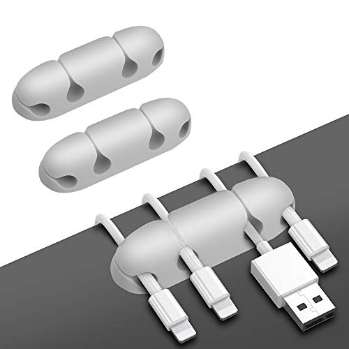 2 Pcs Autoadhesivo Organizador de Cable, Clips para Cables Duraderos, Sistema Gestión Cable escritorio carga USB alimentación ratón PC Office(gris)