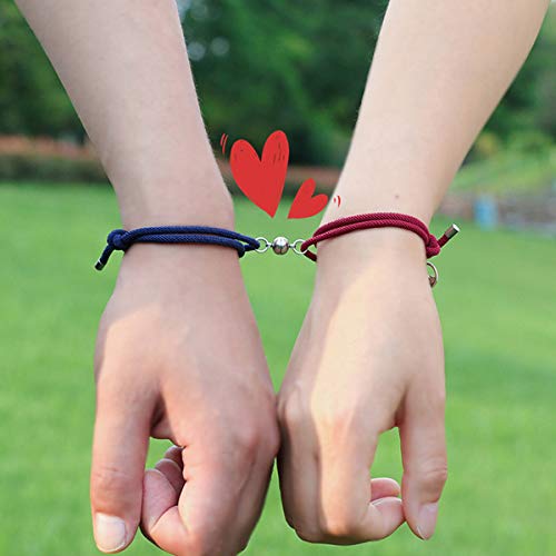 2 Pcs Pulseras de Pareja,Pulseras Magnéticas para Parejas,Pulseras de Pareja Hebilla Magnética Personalizada Pulsera de Cuerda Trenzada Ajustable Conjunto de Joyas Regalo de Amante