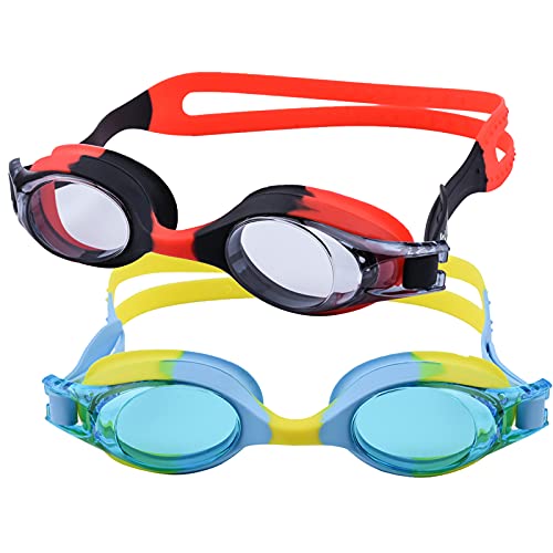 2 Piezas Gafas de Natación Infantil Protección UV Gafas para Nadar con Caja Protectora Profesional Antivaho Sin Fugas Ajustable Gafas de Buceo Silicona para Gafas de Natación Unisex Niños(Negro/azul)