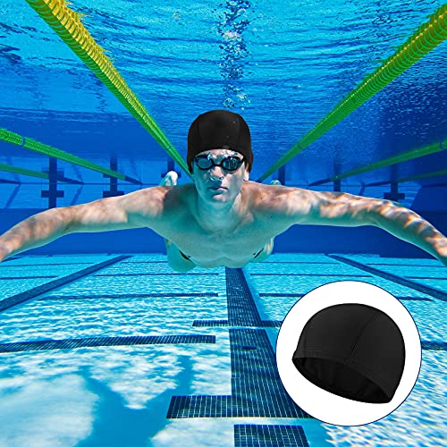 2 Piezas Gorros de Natación de Nailon Elástico Sombreros de Natación Gorro de Piscina Antideslizante Gorros de Baño para Mujeres Hombres, Cabello Corto y Largo (Negro)