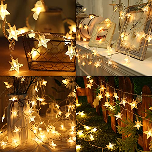 [2 Piezas] Guirnalda de Luces de Navidad, BrizLabs 4M 40 LED Estrellas Luces Interior Luces de Cadena de Alambre a Pilas ​para Decoración Habitacion Bodas Fiesta Exterior Jardín, Blanco Cálido