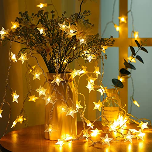 [2 Piezas] Guirnalda de Luces de Navidad, BrizLabs 4M 40 LED Estrellas Luces Interior Luces de Cadena de Alambre a Pilas ​para Decoración Habitacion Bodas Fiesta Exterior Jardín, Blanco Cálido