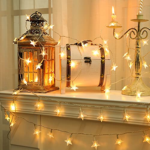 [2 Piezas] Guirnalda de Luces de Navidad, BrizLabs 4M 40 LED Estrellas Luces Interior Luces de Cadena de Alambre a Pilas ​para Decoración Habitacion Bodas Fiesta Exterior Jardín, Blanco Cálido