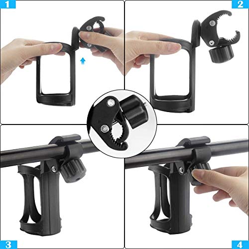 2 piezas portavasos carrito bebé,Portabidon Bicicleta Ajustable 360 Grados de rotación Negro,Universal Bike Cup Holder,Manillar Portabidones para Bicicletas,Mountain Bikes,Baby Strollers y Wheelchair