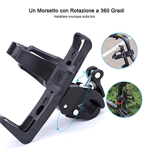 2 soportes para botellas para bicicleta, de aleación de aluminio Eagnesio, 360°, para bicicletas de montaña, color negro