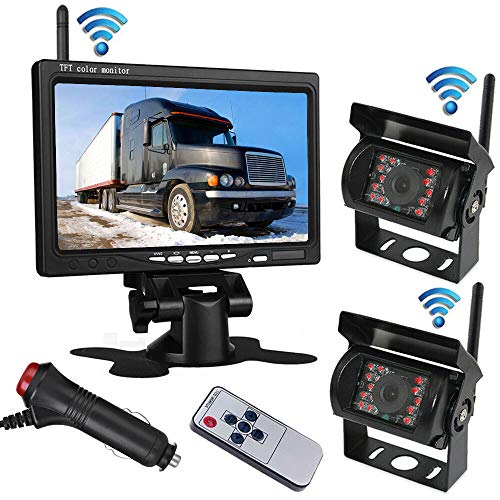 2 x copia de seguridad 18LEDs IR visión nocturna impermeable cámara de visión trasera + inalámbrico de 2,4 G inalámbrico 7 "color TFT LCD Monitor para RV Bus camión remolque 12 V-24 V