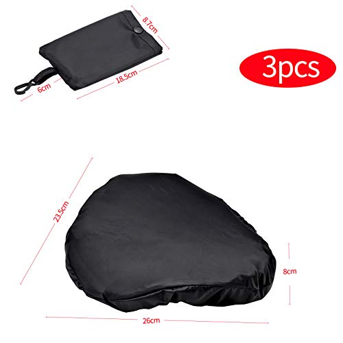 2 x Funda Impermeable para Sillín de Bicicleta con Bolsa de Almacenamiento, Cubre Cojín del Asiento de Bicicleta Cubierta de Asiento Cubierta de Lluvia - Negro