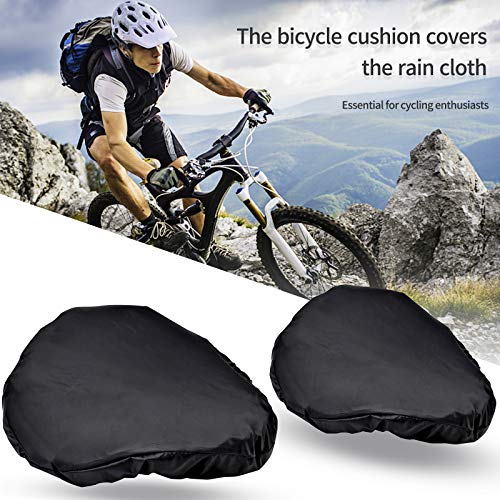 2 x Funda Impermeable para Sillín de Bicicleta con Bolsa de Almacenamiento, Cubre Cojín del Asiento de Bicicleta Cubierta de Asiento Cubierta de Lluvia - Negro