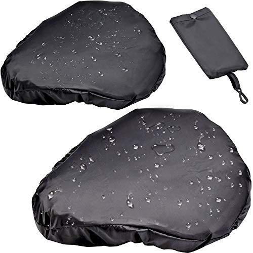 2 x Funda Impermeable para Sillín de Bicicleta con Bolsa de Almacenamiento, Cubre Cojín del Asiento de Bicicleta Cubierta de Asiento Cubierta de Lluvia - Negro