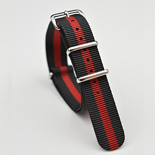20 mm de una Sola Pieza Correas de Reloj de Estilo de la perlón de Nylon Negro/Rojo de los Hombres exquisitos Correas Textiles
