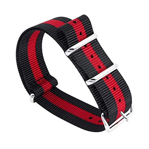 20 mm de una Sola Pieza Correas de Reloj de Estilo de la perlón de Nylon Negro/Rojo de los Hombres exquisitos Correas Textiles