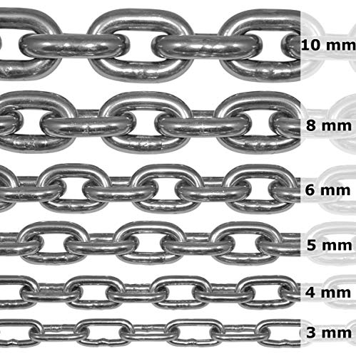 200-cm = 2-metros 3-mm de espesor de cadena de acero inoxidable de eslabón corto de NietFullThings en cada unidad cadena de anclaje DIN 5685 DIN 766 2-m