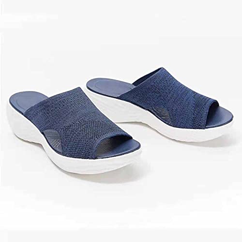 2021 New Upgrade Summer Washable Slingback Orthopedic Slide Sport Sandals, Stretch Orthotic Slide Sandals Corrective, Mesh Soft Sole Gradation Thick Bottom Fish Mouth Beach Casual Shoes (Blue,38)