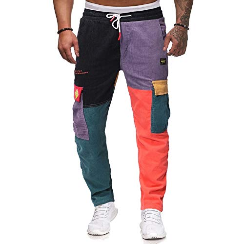 2021 Nuevo Pantalones para Hombre, Chándal de hombres Pantalones Casual Moda Deportivos Patchwork Pana Pants Jogging Fitness Gym Slim Fit Largos Pantalones Ropa de hombre Pantalones de Trekking