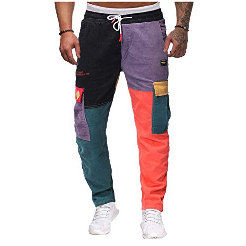 2021 Nuevo Pantalones para Hombre, Chándal de hombres Pantalones Casual Moda Deportivos Patchwork Pana Pants Jogging Fitness Gym Slim Fit Largos Pantalones Ropa de hombre Pantalones de Trekking