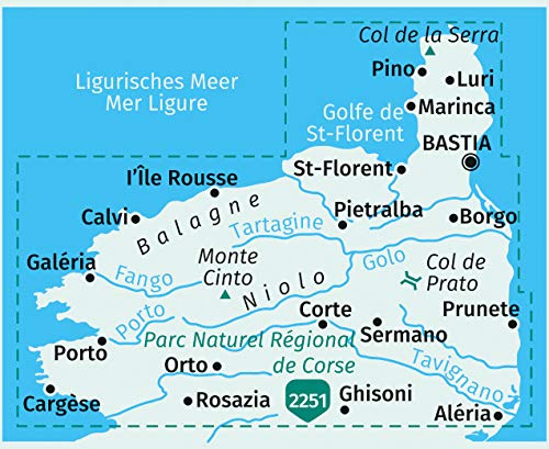 2250 Córcega Norte 1: 50.000: 3 Wanderkarten 1:50000 im Set inklusive Karte zur offline Verwendung in der KOMPASS-App. Fahrradfahren.