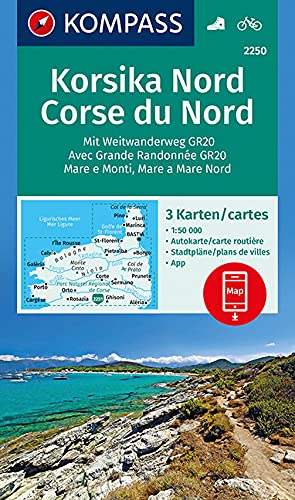 2250 Córcega Norte 1: 50.000: 3 Wanderkarten 1:50000 im Set inklusive Karte zur offline Verwendung in der KOMPASS-App. Fahrradfahren.