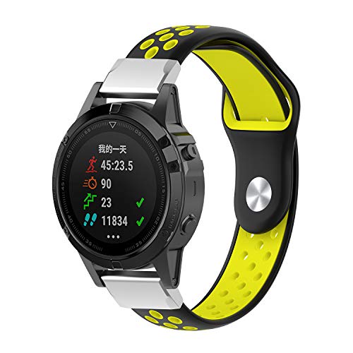 22mm Correa para Garmin Fenix 6 /6 Pro,Correas Reloj,Bandas Correa Repuesto,Silicona Reloj Recambio Brazalete Correa para Garmin Forerunner 945/ Fenix 5 Plus/Fenix 5/Forerunner 935 (black-yellow)