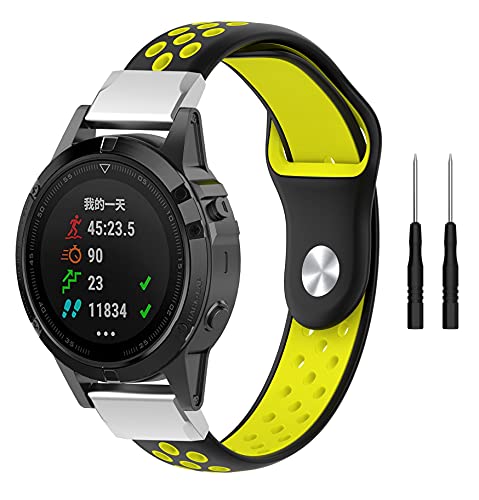 22mm Correa para Garmin Fenix 6 /6 Pro,Correas Reloj,Bandas Correa Repuesto,Silicona Reloj Recambio Brazalete Correa para Garmin Forerunner 945/ Fenix 5 Plus/Fenix 5/Forerunner 935 (black-yellow)